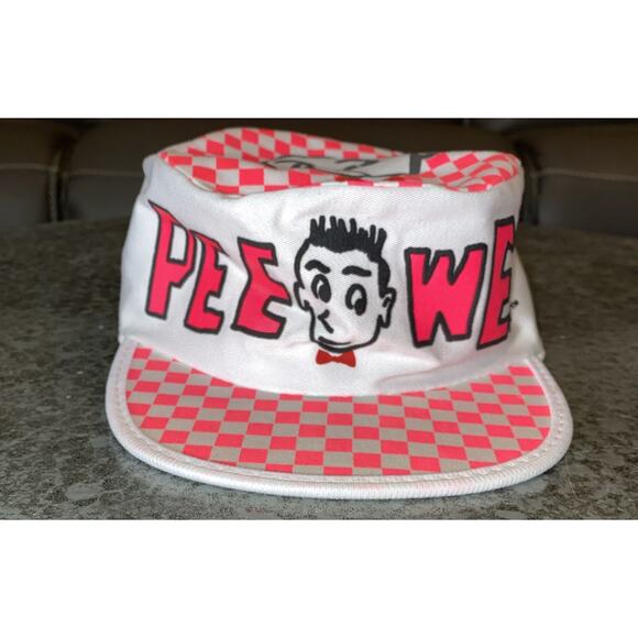 Vtg 1988 Pee Wee Herman Playhouse Pink Checkered Painters Hat Cap RARE! - Picture 1 of 9